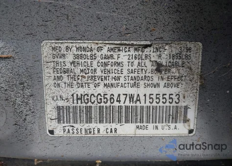 1998 Honda Accord Lx из США, поврежденный, VIN 1HGCG5647WA155553